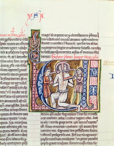 Ms 21 fol.98v Ézsaiás mártíromsága, egy Bibliából alkotó: French School