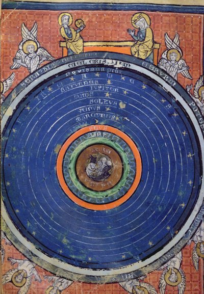 Ms 2200 f.115v. A világ, Arisztotelész szerint, miniatűr a De Philosophia Mundiból, Guillaume de Conches (1100-54) 1276-77 alkotó: French School