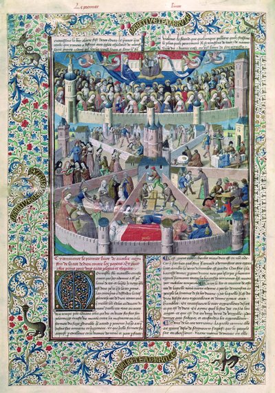 Ms 246 fol.3v bűnök és erények a Földön, Hippói Szent Ágoston (354-430) De Civitate Dei-ből alkotó: French School