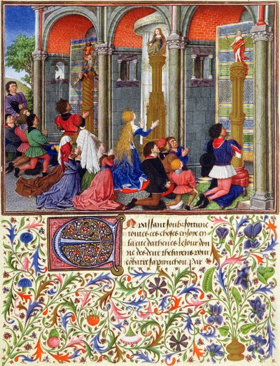 Ms 2617 Arcitas imádkozik a Marshoz, Palemon imádkozik a Vénuszhoz, Emily imádkozik Dianához, a La Teseidából, Giovanni Boccaccio (1313-75) 1340-41 alkotó: French School