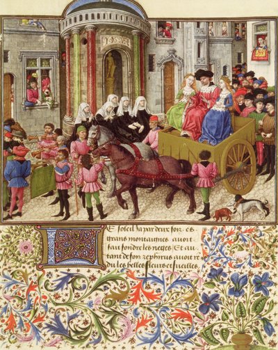 Ms 2617 Thészeusz diadalmasan belép Athénba, a La Teseidából, Giovanni Boccaccio (1313-75) 1340-41 alkotó: French School