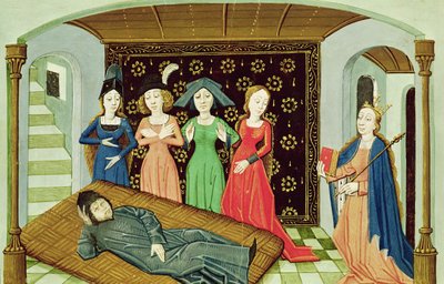 Ms 3045 f.3 Boethius, A filozófia és a múzsák, A filozófia vigaszából alkotó: French School