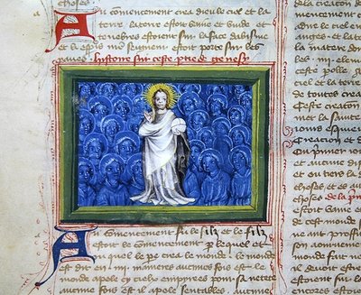 Ms 313 Isten angyalokkal körülvéve, a Bible des Grands Augustinsból alkotó: French School