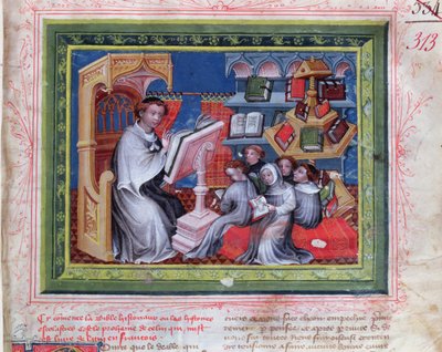 Ms 313 iskolai jelenet, a Bible des Grands Augustinsból, 1494 alkotó: French School