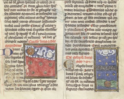 Ms 320 Fol.197r Holdfogyatkozás és a bolygók mozgása, Thomas van Cantimpre (1201-72) „De Natura rerum” című művéből (vellum) alkotó: French School