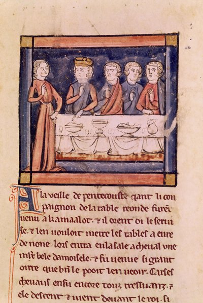 Ms 3347 fol.214 Pünkösd előestéjén..., Livre de Sir Lancelot du Lac alkotó: French School