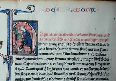 Ms 3458 Történelmi "H" kezdőbetű, amely egy ásó embert ábrázol, Arisztotelész (Kr. e. 384-322) "Fizika" című művéből (toll, tinta és tempera pergamen) alkotó: French School