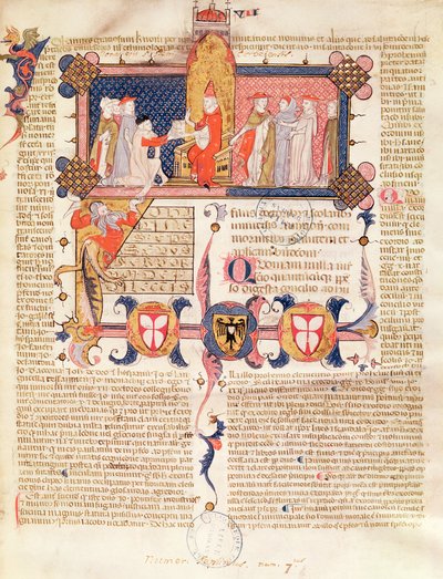 Ms 371 f.1 Jean Andre bemutatja munkáját V. Kelemen pápának (1260-1314 körül) alkotó: French School