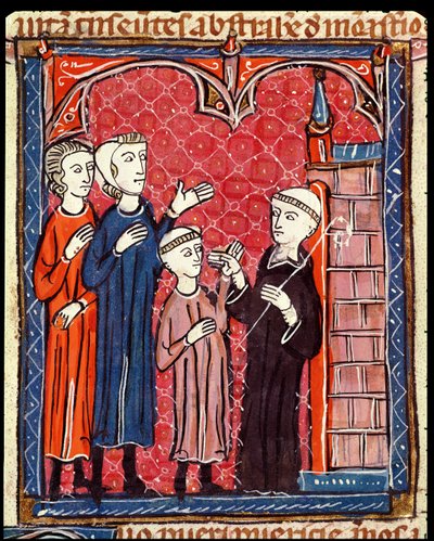 Ms 372 f.53r Egy gyermek, akit szülei vittek be a kolostorba, a Decrets de Gratienből alkotó: French School
