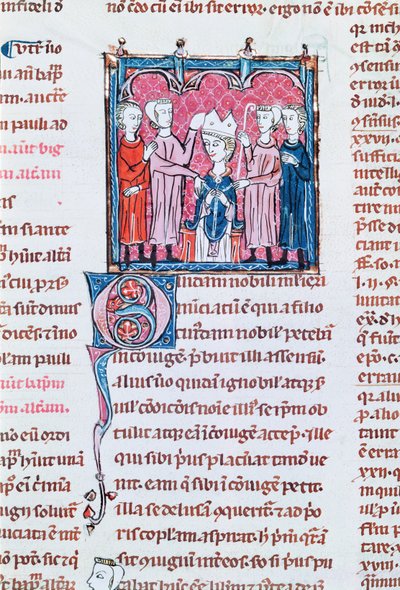 Ms 372 fol.158v Egy püspök trónra emelése, Decrets de Gratien alkotó: French School