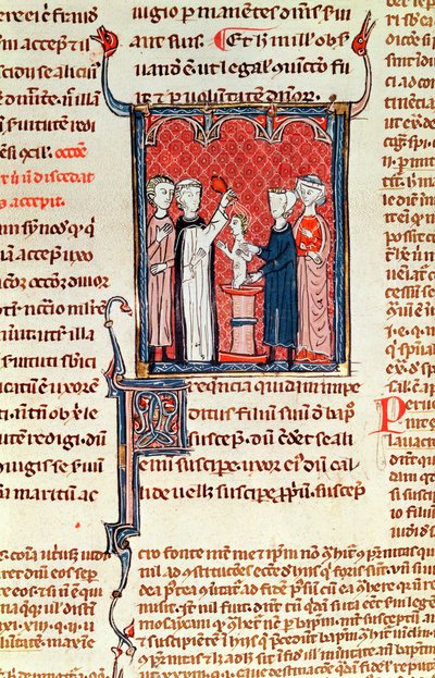 Ms 372 fol.161 A keresztelési jelenet, a Decrets de Gratienből alkotó: French School