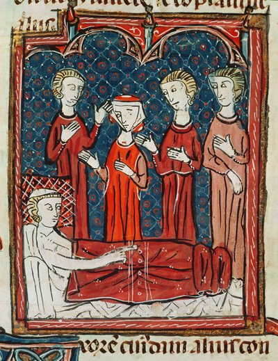 Ms 372 fol.165v Egy ember a betegágyában, a Decrets de Gratientől alkotó: French School
