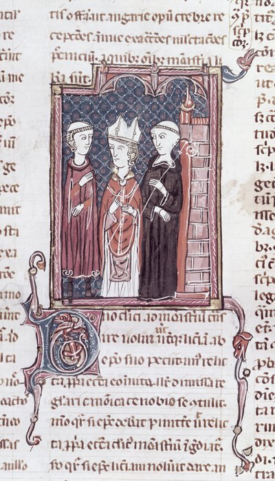 Ms 373 fol.51v Egy szerzetes, egy püspök és egy apát a Decrets de Gratien-től alkotó: French School