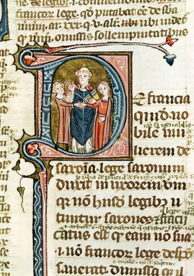 Ms 376 f.320 A Les Gregoriennes-ből származó történelmi D kezdőbetű, amely egy házasságot megáldó papot ábrázol alkotó: French School