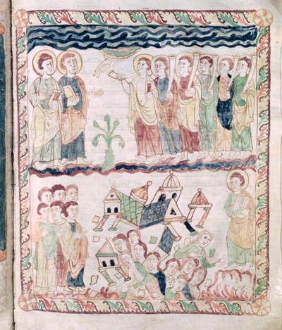 Ms 386 fol.25r Angyalok trombitákkal és a Föld remegésével, Szent János apokalipsziséből alkotó: French School