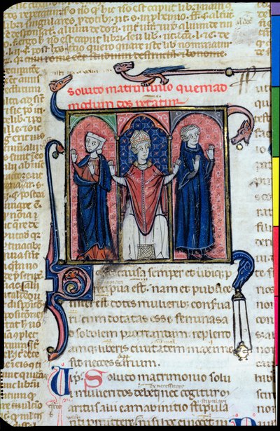 Ms 394, Digeste illusztráció, amely a házasság püspök általi felbontását ábrázolja, alkotó: French School