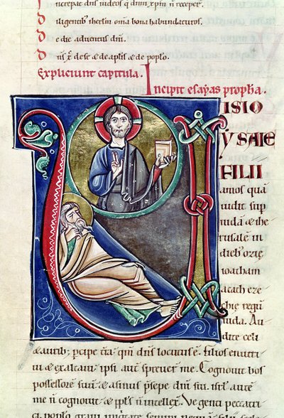 Ms 3 Történelmi V vagy U kezdőbetű, amely Ézsaiás próféciáját ábrázolja, Bourges-i Szent Sulpicius Bibliájából alkotó: French School