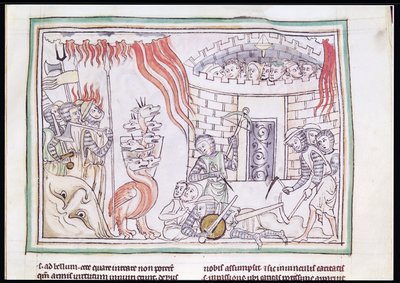 Ms 422 Fol.95r Az égi tűz, amely elpusztítja a Sátán hadseregét, jelenet az Apokalipszisből alkotó: French School