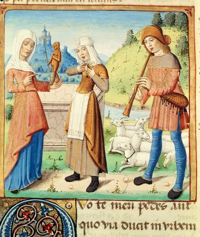 Ms 493 fol.15v Menalcas pásztor és viszonzatlan szerelme, Vergilius Az eclogues című művéből Servius kommentárjával, 1469 alkotó: French School