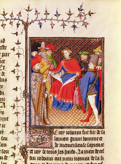 Ms 5193 Fol.52r Rosane válaszol a nép követeinek, Giovanni Boccaccio (1313-75) De Casibus virorum illustrarium Jean Sans Peur-kiadásából, 1410 körül. alkotó: French School
