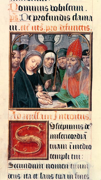Ms 60 fol.25r Jézus bemutatása a templomban, Odoart de Bersacques, Saint-Omer prevost gyűjteményéből alkotó: French School