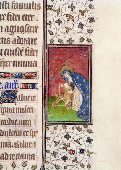 Ms 62, f.205r: Szűz és gyermek, részlet egy francia órakönyvből, 1445-50 körül (vellum) alkotó: French School