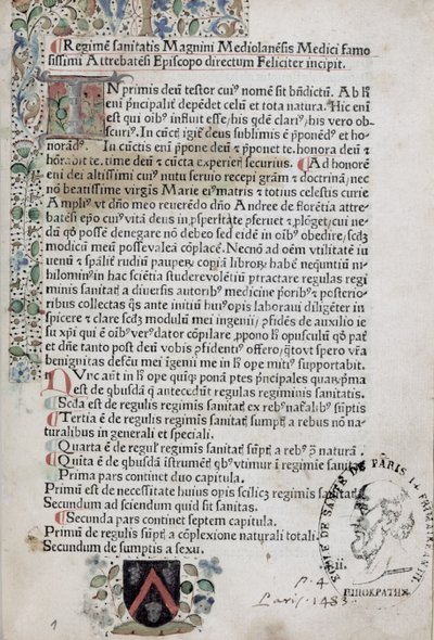Ms 6310 Az 1483-as Regimen Sanitatis első oldala alkotó: French School