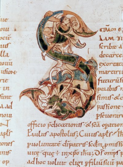 Ms 67 fol.195 Történeti kezdetű „S”, Szent Pál leveleinek kommentárjából alkotó: French School