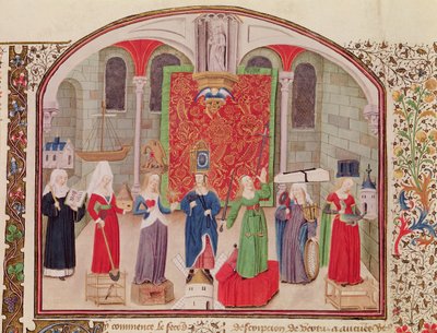 Ms 927 Fol.17v Teológiai és kardinális erények, Arisztotelész (Kr. e. 384-322) etikából, politikából és gazdaságtanból alkotó: French School