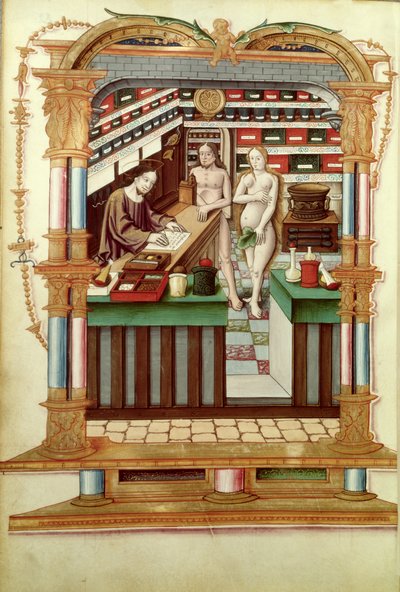 Ms Fr 1537 Krisztus gyógyszerész Ádámmal és Évával, a Chants royaux sur la Conception Couronnee du Puy de Rouenből alkotó: French School