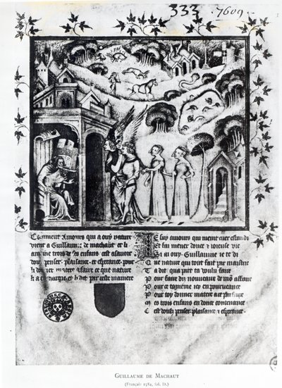 Ms Fr 1584 f.D A szerelemben részesülő szerző, aki édes gondolatokat, örömet és reményt hoz neki, 1370 körül (kézirat) alkotó: French School