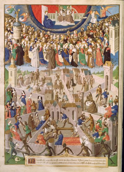 Ms Fr 18 Fol.3v Isten városa, Raoul de Presles Szent Ágoston műveinek fordításából, 1469-73 alkotó: French School