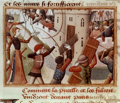 Ms Fr 5054 f.66v Párizs ostroma, 1428. október, „Les Vigiles de Charles VII” alkotó: French School