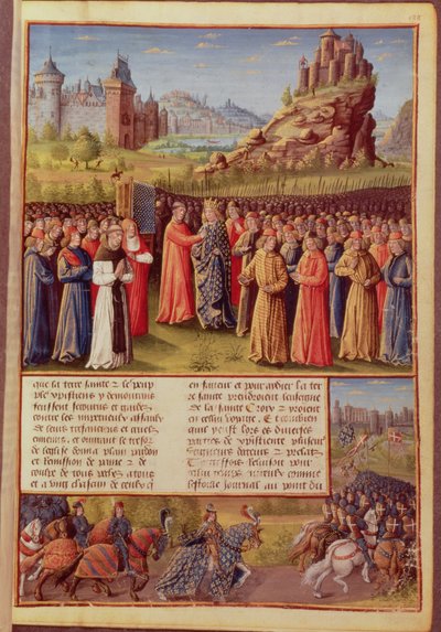Ms Fr 5594 f.138 Clairvaux-i Saint Bernard (kb. 1090-1153) a második keresztes hadjáratot hirdeti VII. Lajos (kb. 1120-80) francia király jelenlétében Vezelay-ben 1146-ban, Outremer átjáróiból írva. alkotó: French School
