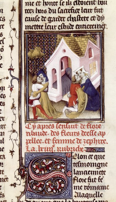 Ms Fr 598 f.97 Prostituáltak ügyfelekkel, Des Claires et Nobles Femmestől, Giovanni Boccaccio (1313-75) c.1403 alkotó: French School