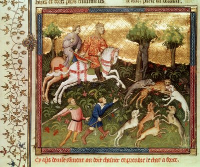 Ms Fr 616 fol.101 Kutyák támadnak leopárdra, Gaston Phebus de Foix (1331-91) könyvéből alkotó: French School