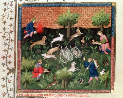 Ms Fr 616 fol.92 Nyulak vadászata, a Livre de la Chasse-ból, Gaston Phebus de Foix (1331-91), 15. század vége alkotó: French School