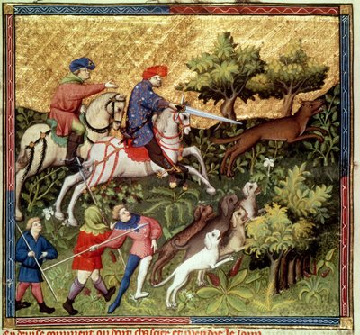 Ms Fr 616 fol.96v Wolf vadászat, Gaston Phebus de Foix (1331-91) könyvéből alkotó: French School