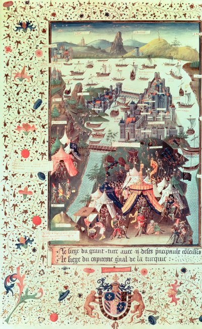 Ms Fr 9087 f.207v Konstantinápoly ostroma 1453-ban, Bertrandon de la Broquiere Le Voyage dOutremer című művéből, 1450-75 körül alkotó: French School