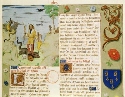 Ms Fr 9197 Fol.49 Apollo megöli Pythont, a Livre des Eschecs DAmourtól alkotó: French School