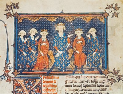 Ms Lat 8504 f.1v IV. Fülöp (1268-1314) francia négy gyermekével és testvérével Valois Károly alkotó: French School