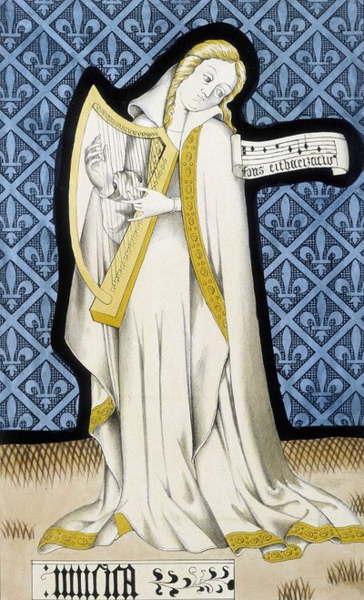 Zene (ólomüveg ablak a középkorból) - Ferdinand de Lasteyrie „Az üvegfestészet története” című művében, Párizs alkotó: French School