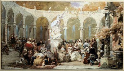 Zenei jelenet Versailles kertjében. vízfestmény alkotó: French School