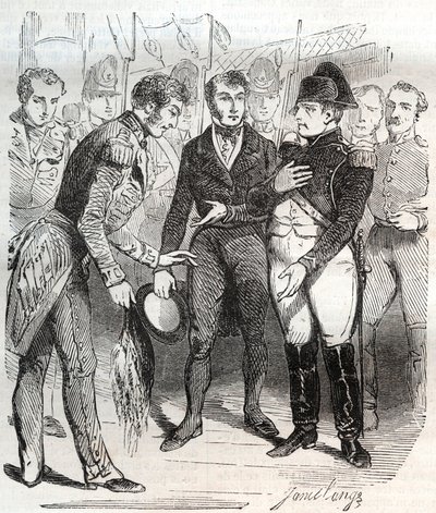 Napóleon megbízik a brit hitben - Napóleon Bonaparte felszáll a brit Bellerophon hajóra, amely száműzetésbe viszi St Helene-be (Szent Helene) 1815. július 14-én - Bonaparte Napóleon felszáll a brit Bellerophon hajóra, amely száműzetésbe viszi alkotó: French School