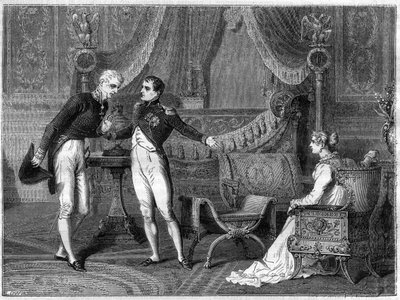 Napóleon, felesége, Marie-Louise és Metternich herceg beszélget alkotó: French School