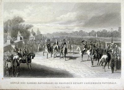 A nemzetőr katonái védik a párizsi nemzetgyűlést. Metszet az 1848-as francia forradalom idején (metszet) alkotó: French School