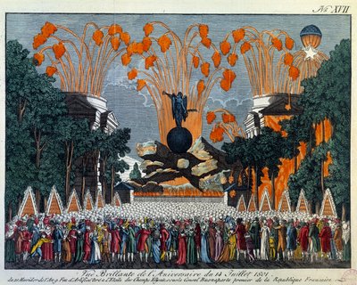 1801. július 14-i nemzeti ünnepség a párizsi Champs Elysées-n: A párizsi Champs Elysées-n a csillag tűzijátékot tartanak. Nyomat 1801-ből, Párizs, Musee Carnavalet alkotó: French School