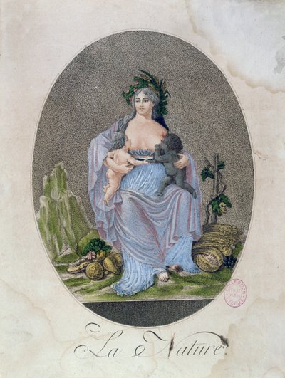 A természet egy fekete baba és egy fehér baba szoptatása, 1792 körül alkotó: French School