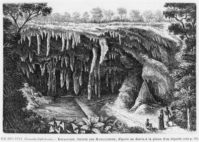 Új-Kaledónia, Isle of Pines, Kouaouete, Manguemene barlang, illusztráció a Les Missions Catholiques értesítőből, egy deportált toll- és tusrajza után, 1893 alkotó: French School