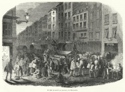 Újságpiac, Rue Montmartre, Párizs (metszet) alkotó: French School